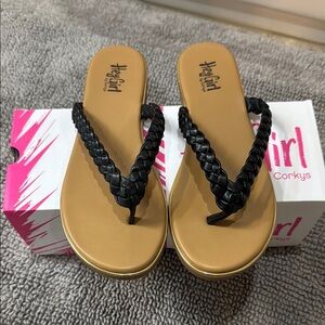 Corkys Pigtail Black Braided Sandals size 8